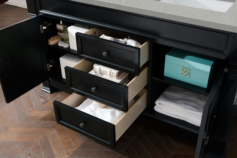 Brookfield 60" Double Vanity, Antique Black w/ 3 CM Eternal Serena Quartz Top