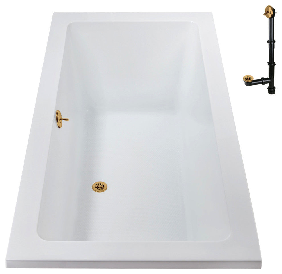 Streamline 66 in. x 34 in. Acrylic Drop-In Bathtub, Brushed Gold
