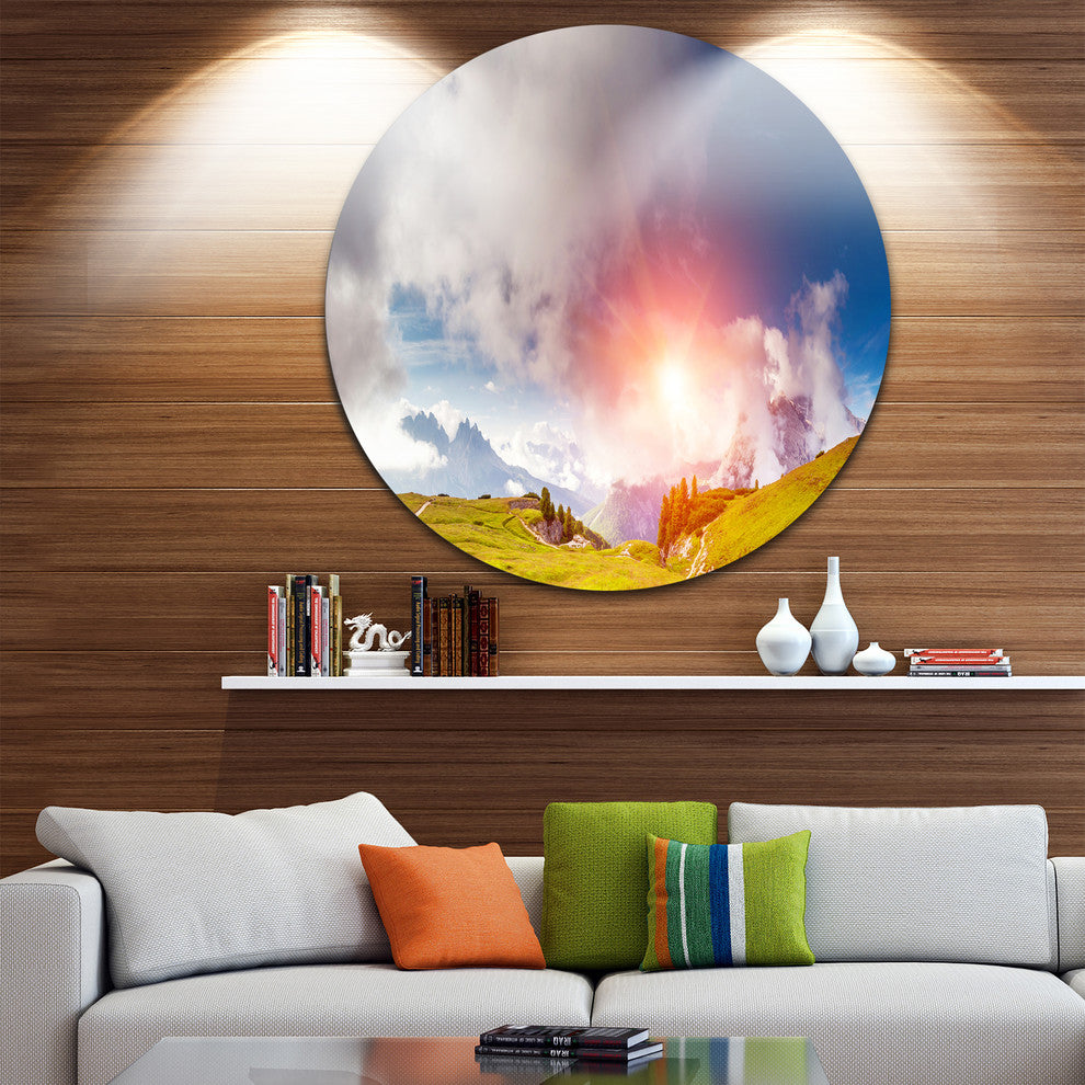 Cadini Di Misurina Range At Sunset, Landscape Disc Metal Wall Art, 11"