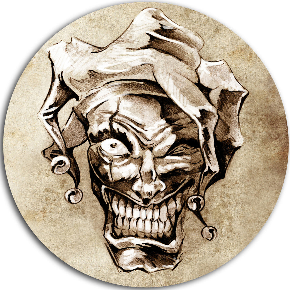 Fantasy Clown Joker, Portrait Digital Art Round Metal Wall Art, 38"