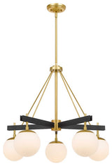 Allie Five Light Chandelier, Black/Satin Brass