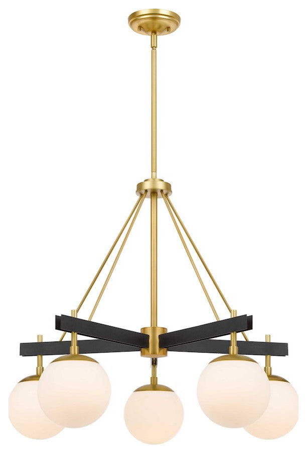 Allie Five Light Chandelier, Black/Satin Brass