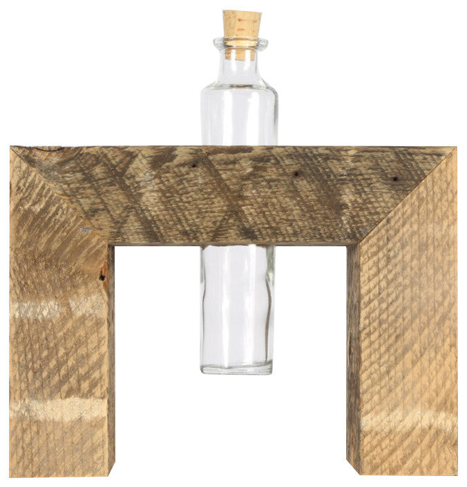 Glass Bud Vase Arrangement With Reclaimed Wood Holder, 1 Bottle