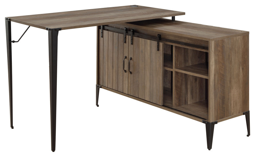 Zakwani Writing Desk With USB, Rustic Oak and Black