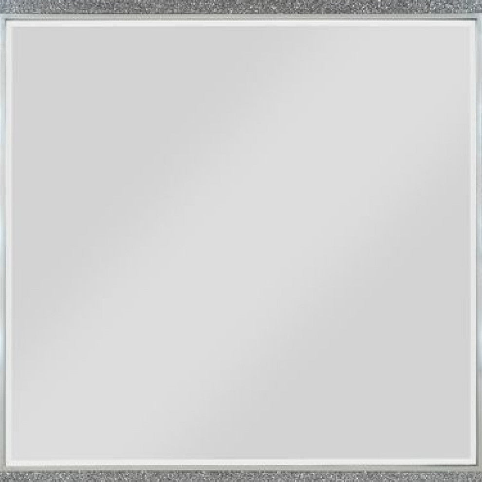 Benzara BM275048 Wall Mirror With Faux Crystals Inlay & 8 Bulb Sockets, Silver