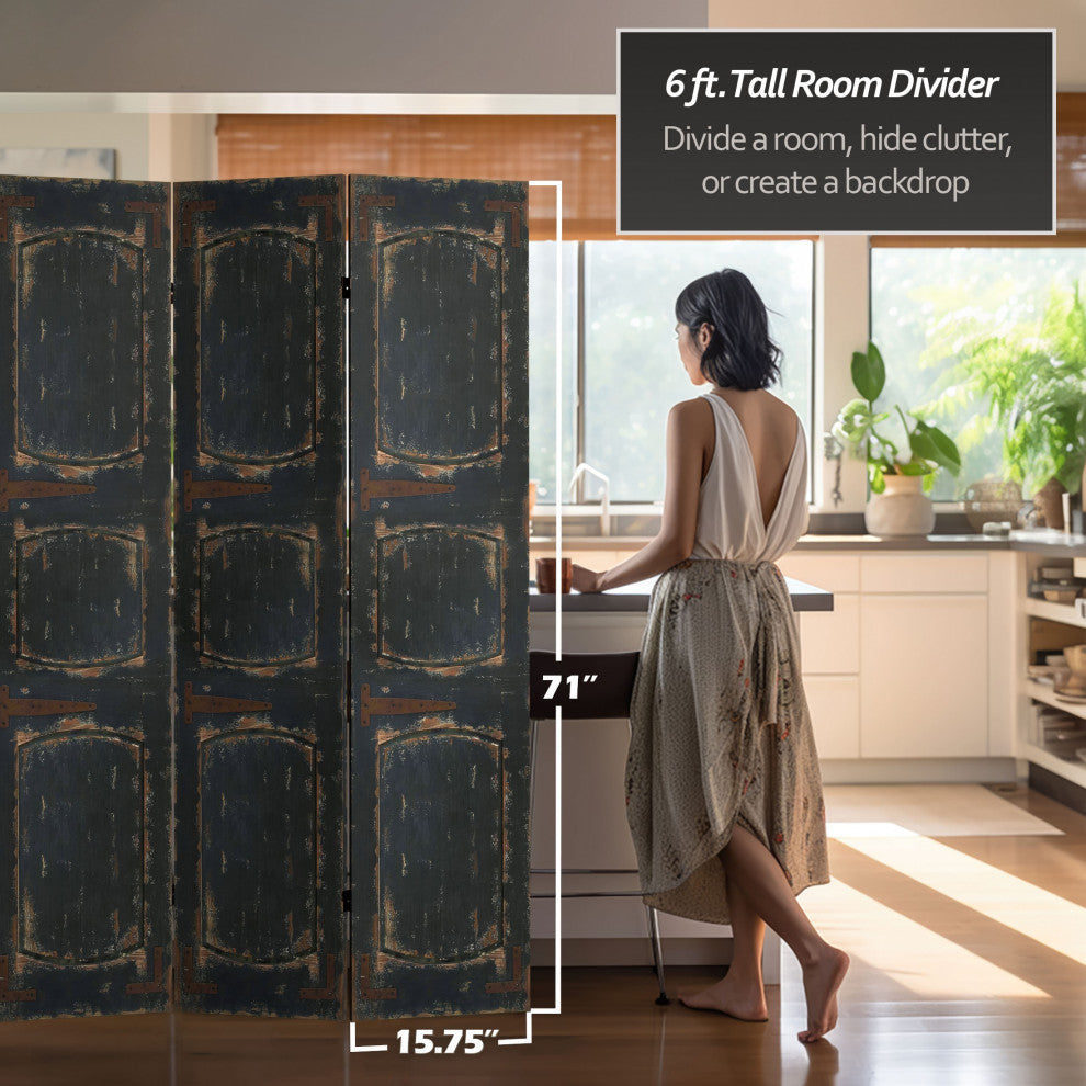 6' Tall Double Sided Black Door Canvas Room Divider