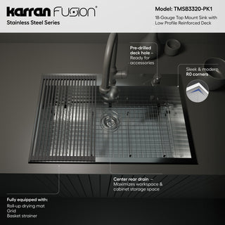 Karran Fusion Top Mount 33-in x 22-in Stainless Steel Single Bowl Kitchen Sink