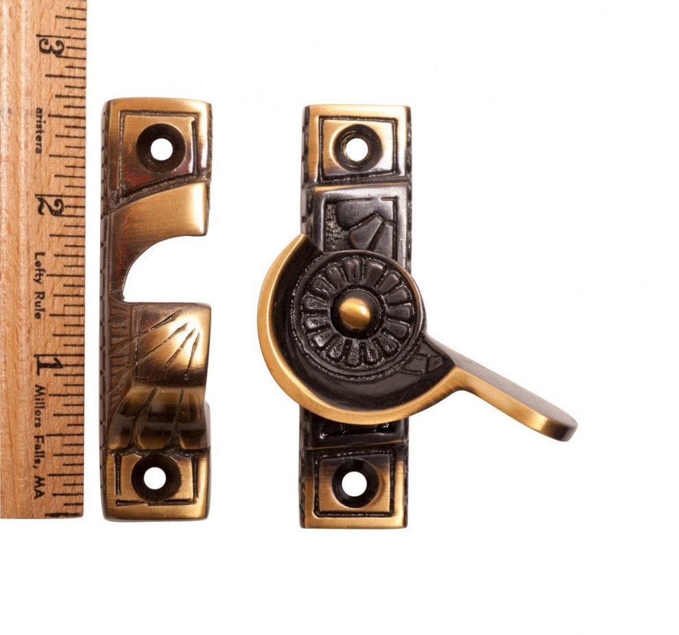 Elegant Antique Brass Window Sash Catch Lock 2.7" L Floral Sash Pack of 12