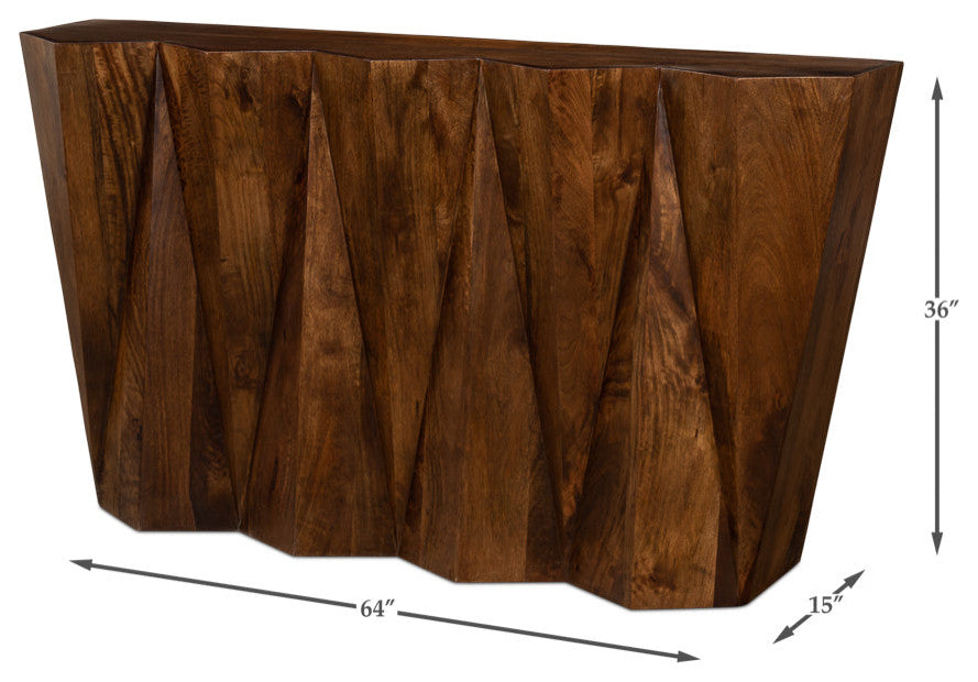 Denali Console Table Carved Solid Wood Natural Finish