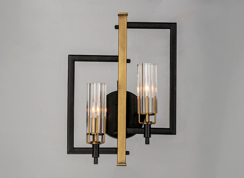 Maxim 16115CL Flambeau 2 Light 18" Tall Bathroom Sconce - Black / Antique Brass