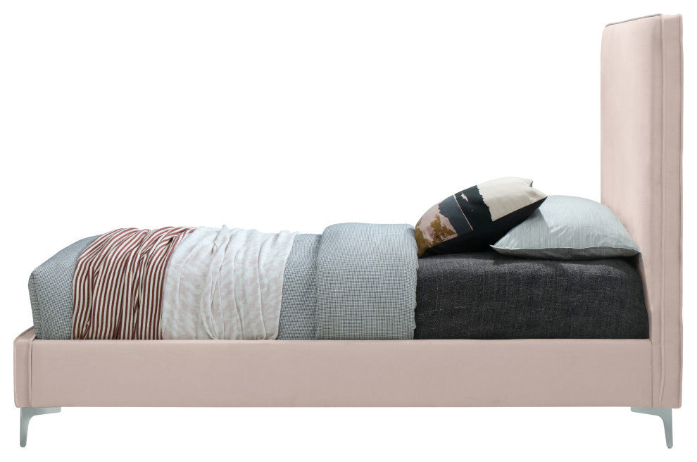 Geri Velvet Upholstered Bed, Pink, Full