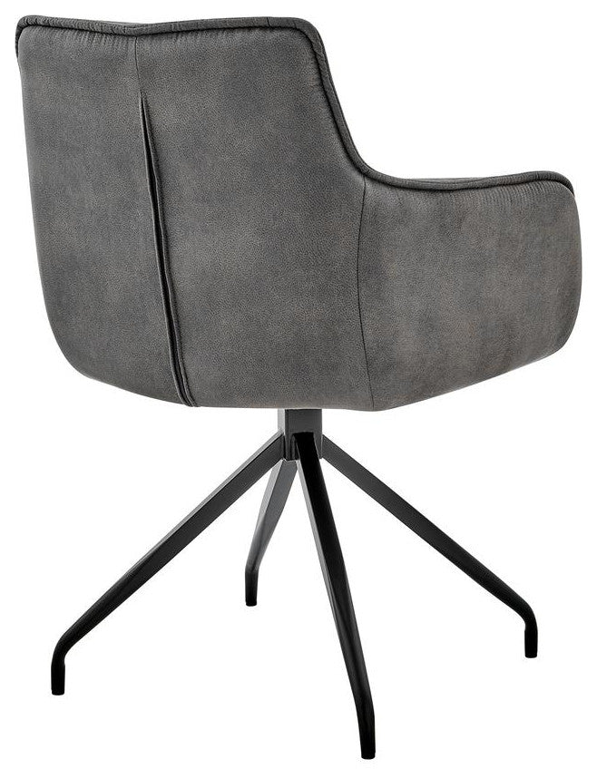 Noah Dining Room Accent Chair in Charcoal Fabric and Brushed Stainless Steel...