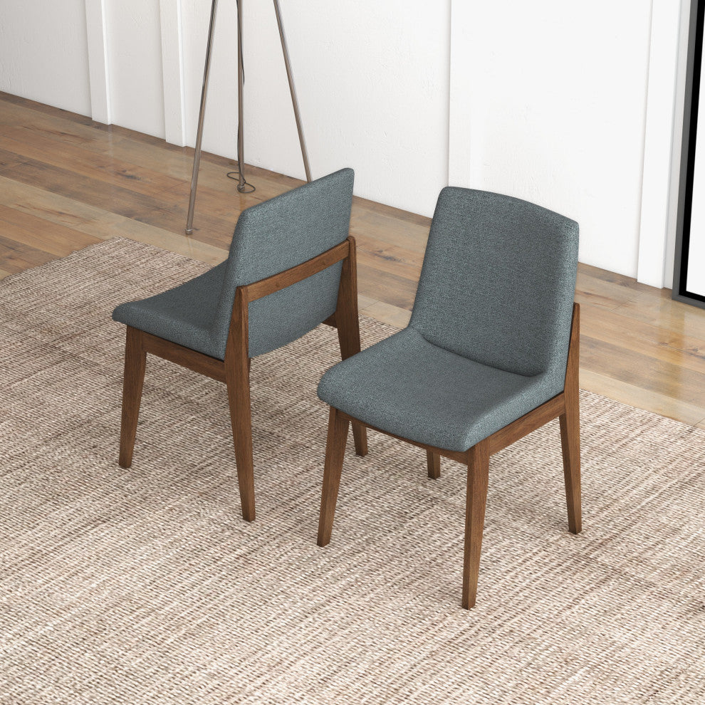 Ohio Midcentury Solid Wood Upholstered Dining Chair, Set of 2, Dark Grey