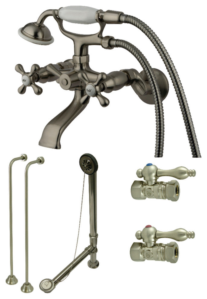 Kingston Brass Wall Mount Clawfoot Faucet Package, Brushed Nickel