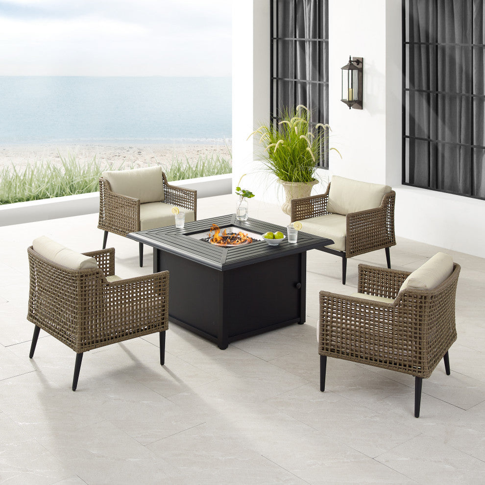 Southwick 5Pc Wicker Outdoor Chair Set With Fire Table