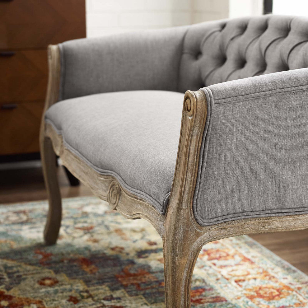 French Vintage Loveseat Sofa, Fabric, Wood, Gray, Modern, Lounge