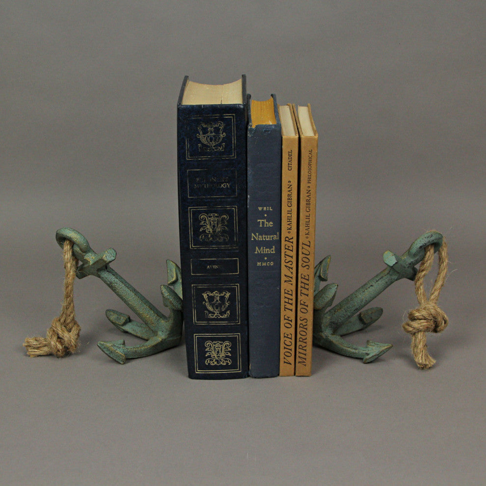 Set of 2 Verdigris Cast Iron Ship Anchor Bookends Nautical Home Decor Sculpture