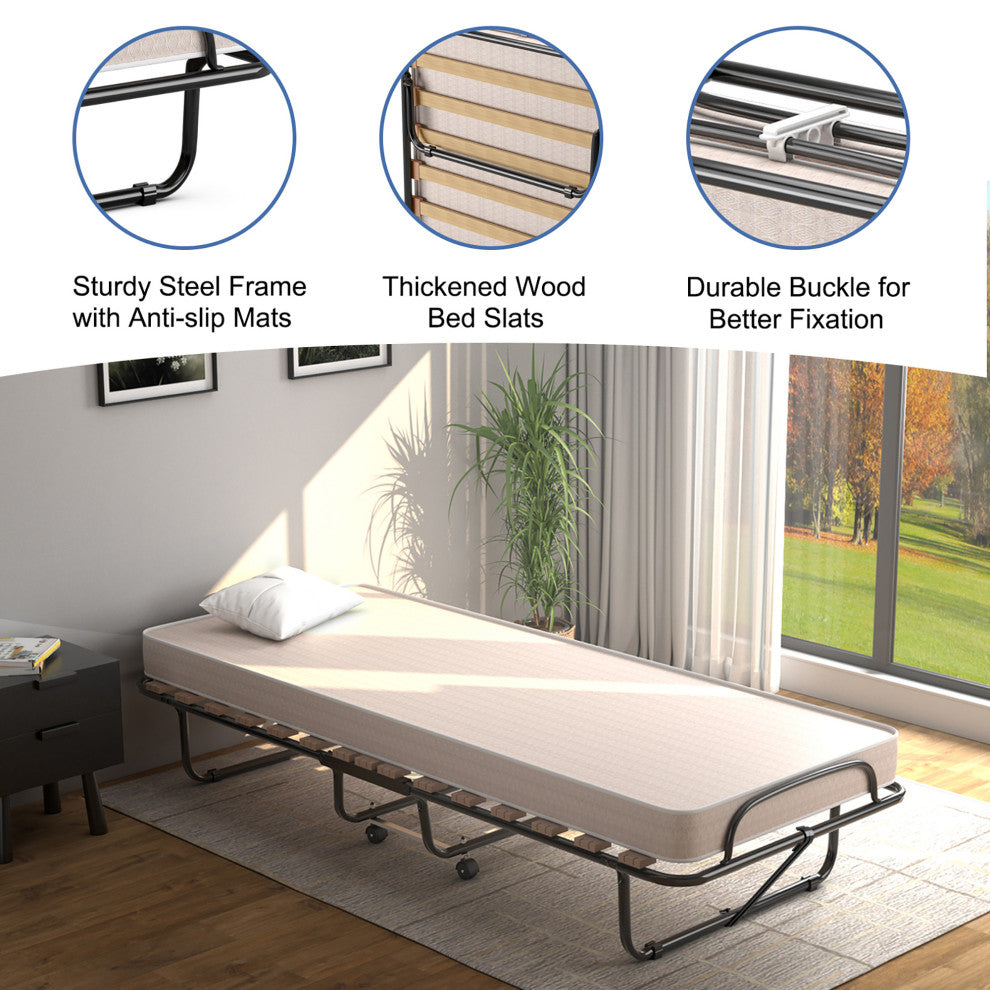 Costway Portable Folding Bed with Mattress Rollaway Cot Made In Italy Beige