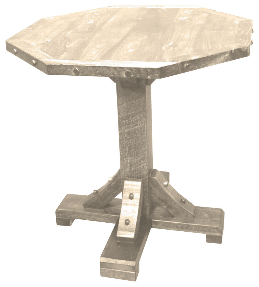 Rustic Barn Wood Style Timber Peg Octagon Pub Table, Frost, 36 Inch, Dining Height