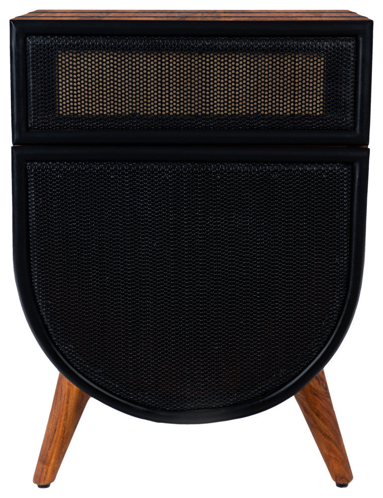 Benzara UPT-272008 Wood Accent Cabinet Chest With 1 Mesh Drawer, Brown/Black