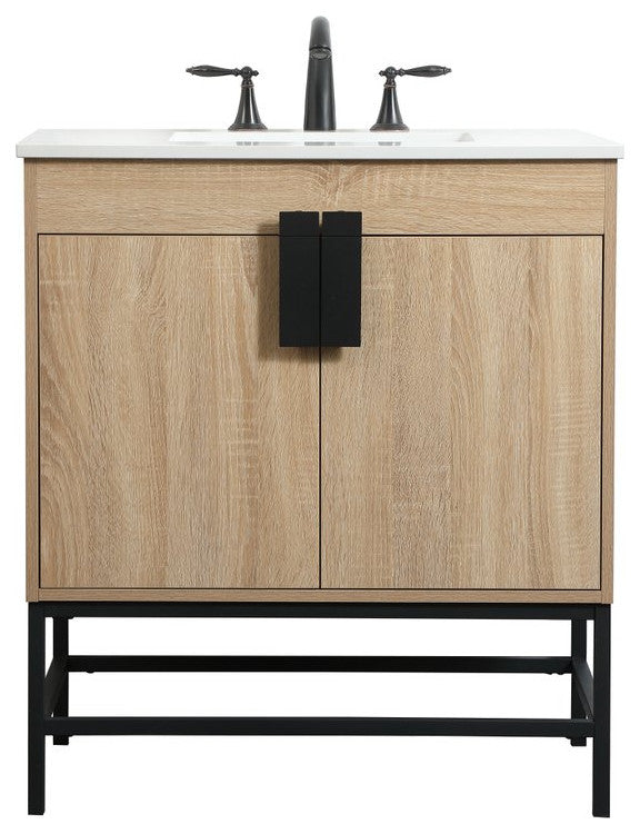 Home Living 19" Modern Mango Wood-Light Bathroom Vanity
