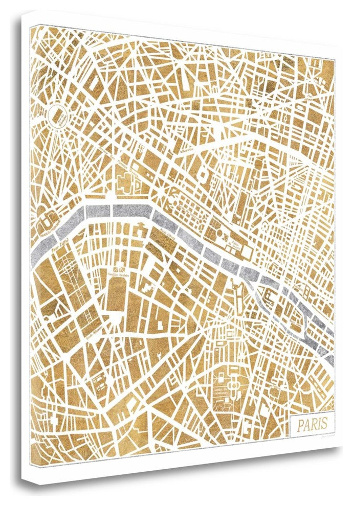 "Gilded Paris Map" By Laura Marshall, Giclee Print on Gallery Wrap Canvas