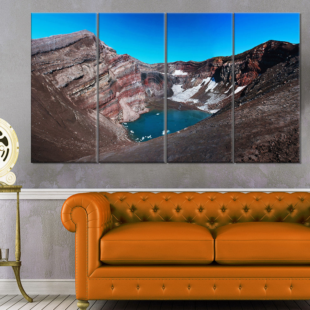 Volcano Kamchatka Panorama, Landscape Canvas Wall Art, 48"x28", 4 Panels