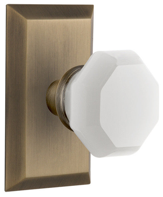 Studio Plate Passage Waldorf White Milk Glass Knob, Antique Brass