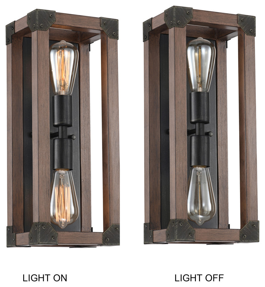 Wanda Wood 2-Light Cage Wall Sconce Antique Black Metal Finish