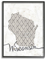 Stupell Industries Wisconsin Patterned Grey US State Design, 11 x 14