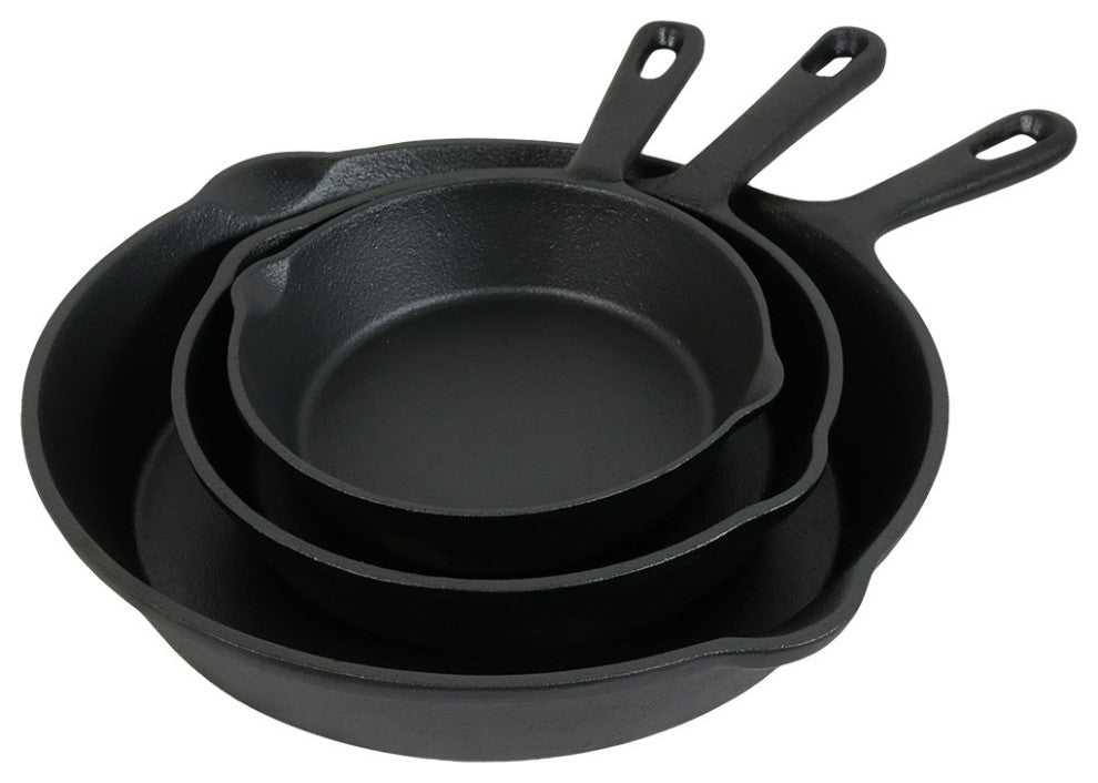 Sunnydaze Cast Iron Skillet Set - 3-Piece Pre-Seasoned Fry Pan - 6", 7" and 10"