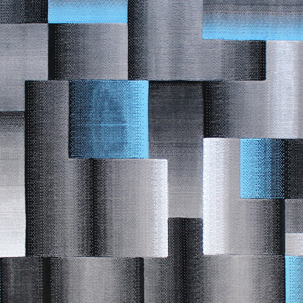 Elio Collection Color Blocked Area Rug, Blue, 6' X 9'