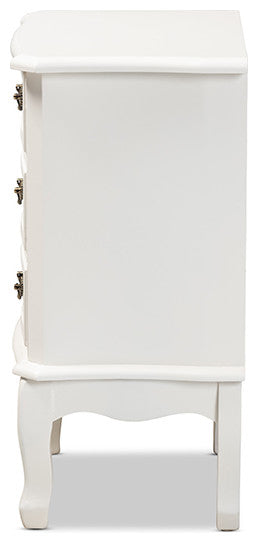 Traditional French Country Provincial White-Finished 3-Drawer Wood Nightstand