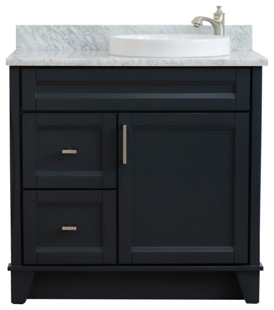 37" Single Sink Vanity, Dark Gray Finish With White Carrara Marble