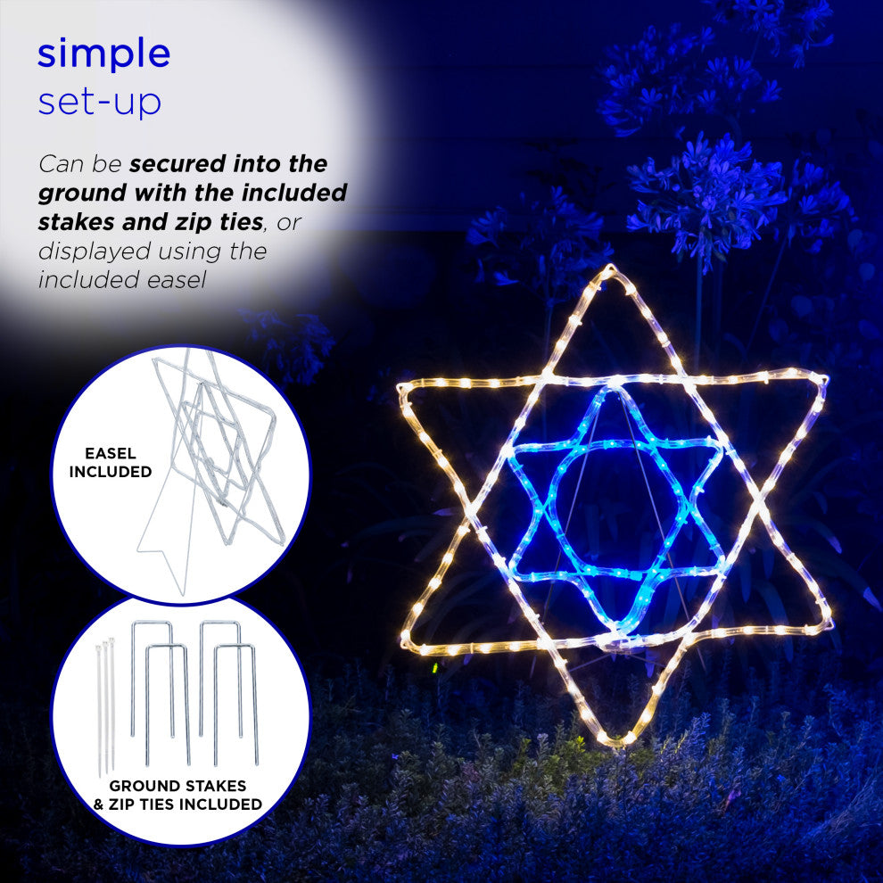 Hanukkah Decoration with Blue and White LED Lights, Star of David