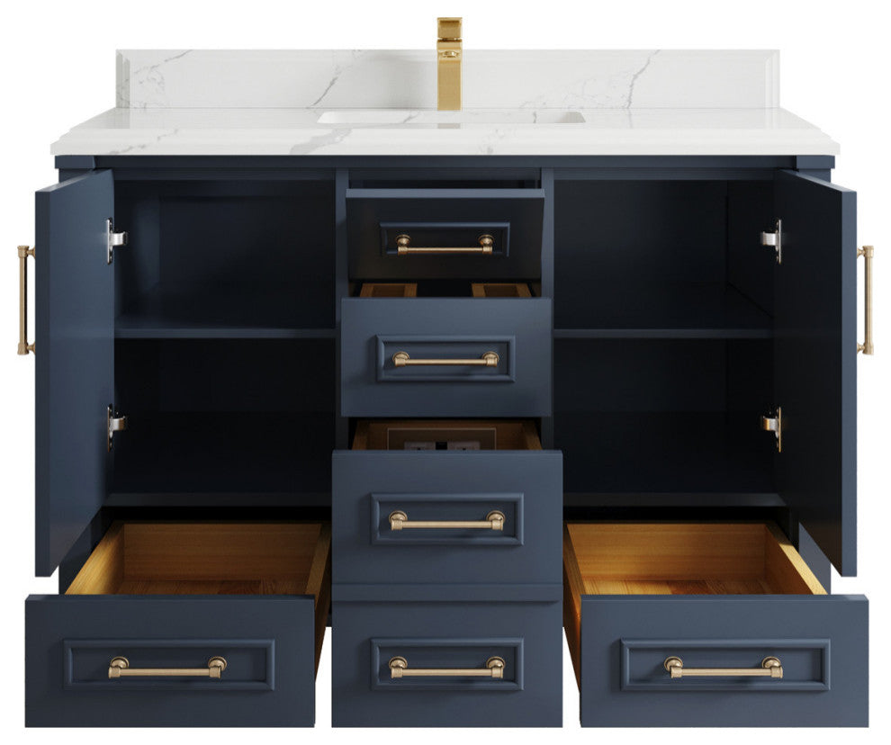 Aberdeen 48 Single Sink Bath Vanity in Hale Navy Blue  1.5" Calacatta Laza