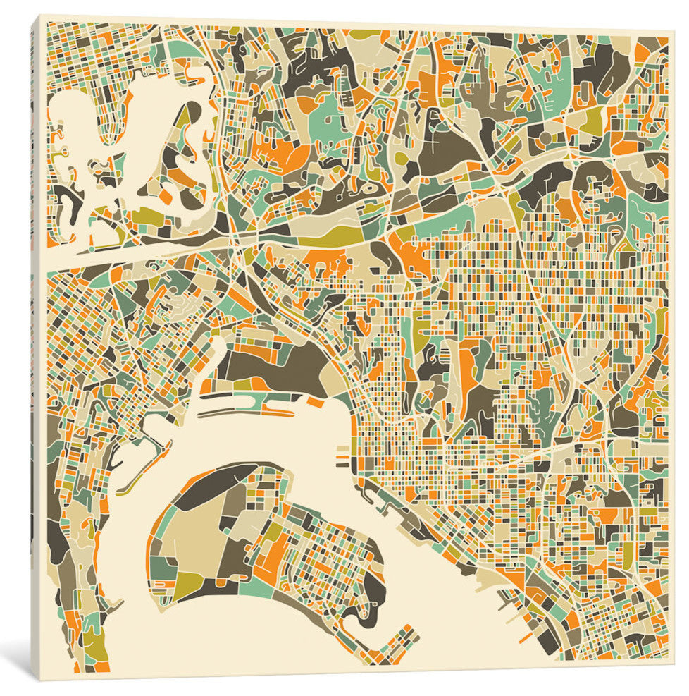 "Abstract City Map of San Diego" by Jazzberry Blue, 26x26x1.5