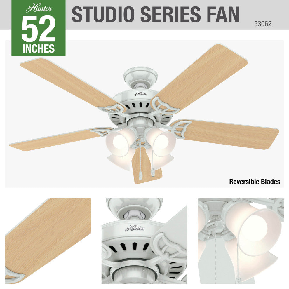 Hunter Fan Company 52" Studio Series White Ceiling Fan With Light