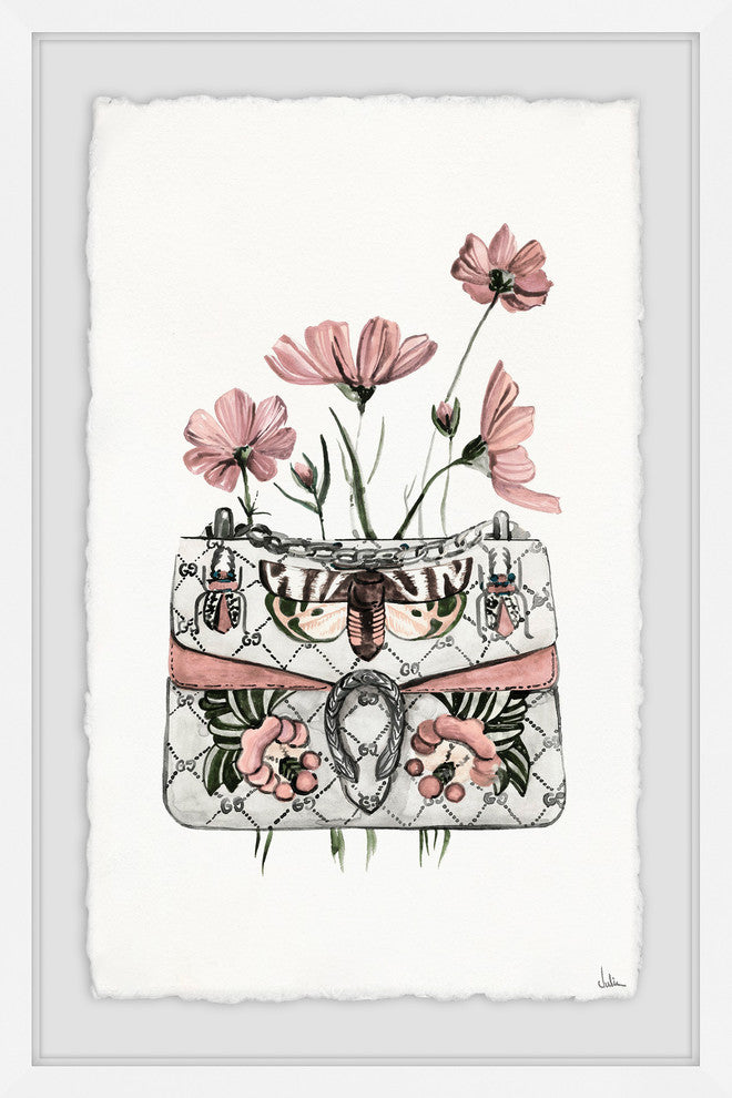"Purse with Pink Flowers" Framed Painting Print, 12"x18"