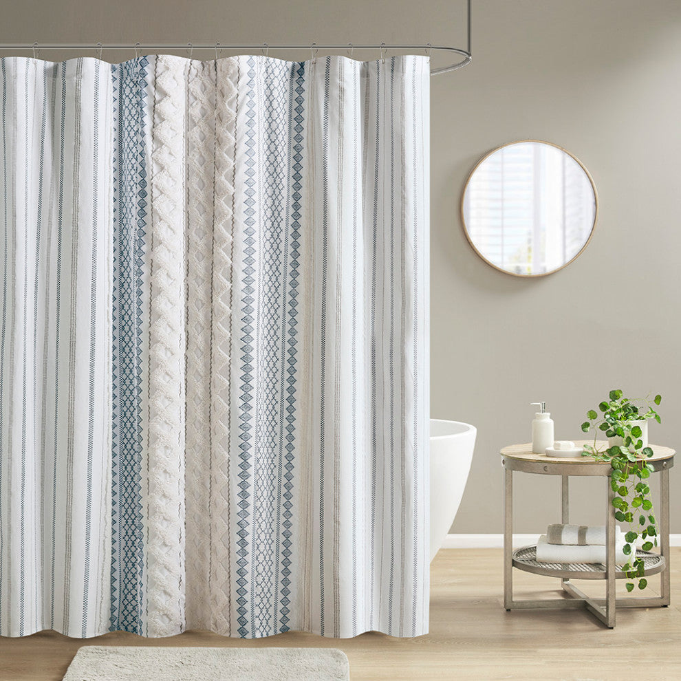 INK+IVY Imani Cotton Printed Shower Curtain With Chenille