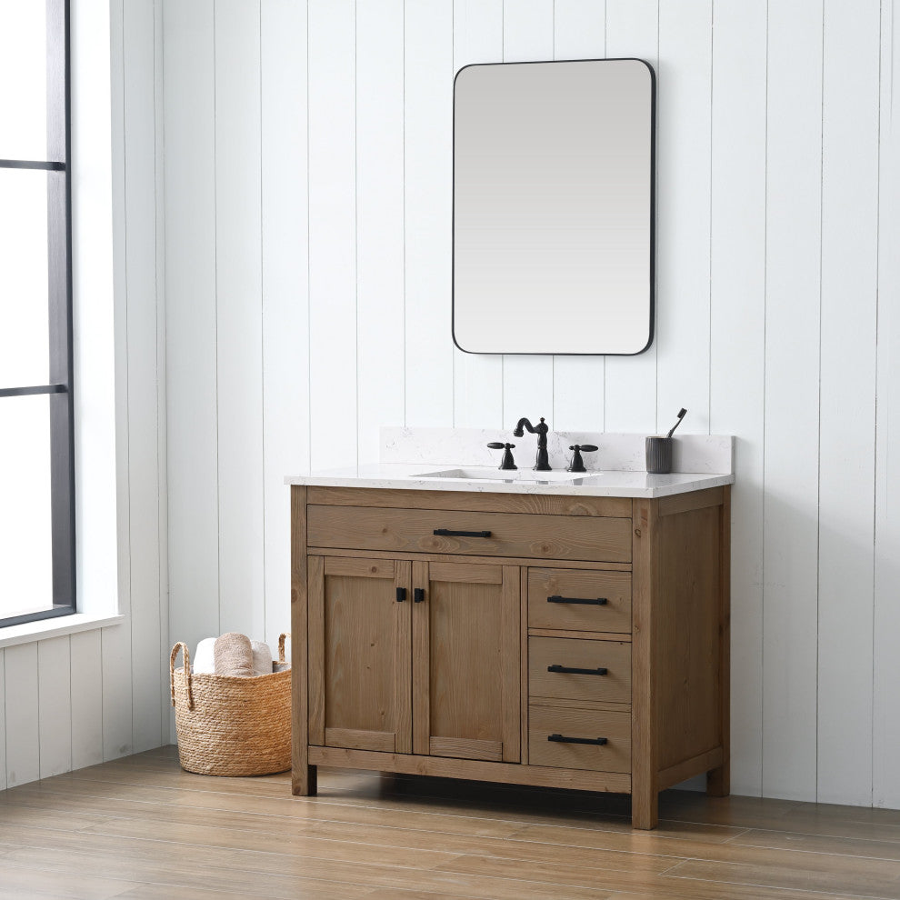 Jasper 42" Bathroom Vanity, Textured Natural, Ariston White Engineered Stone
