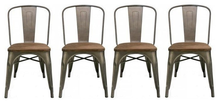 Tradd Metal and Wood Bistro Side Chairs, Set of 4, Distressed