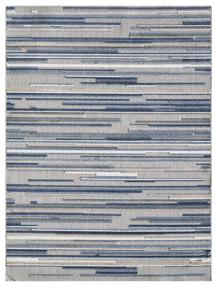 2"x4" Blue Abstract Striped Indoor Outdoor Area Rug