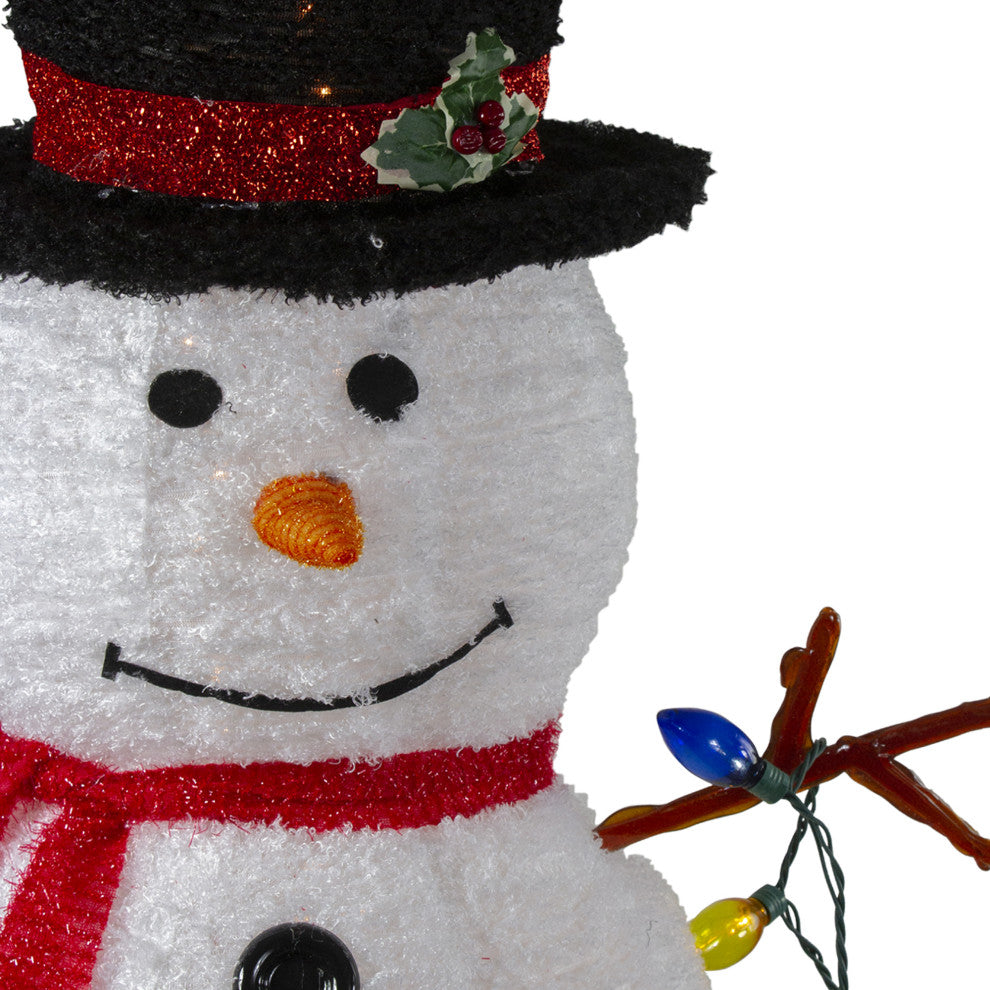 4' Lighted 3-D Chenille Winter Snowman with Top Hat Outdoor Christmas Decoration
