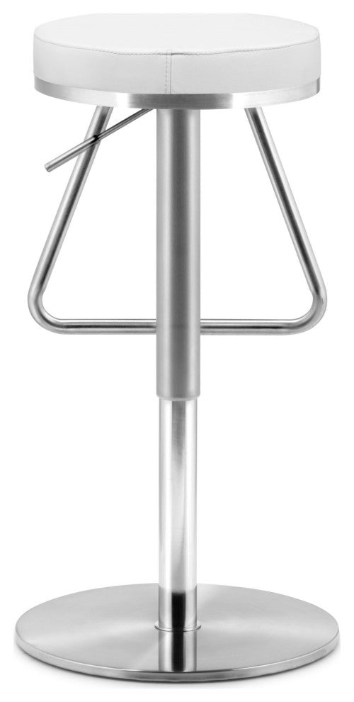 Bar Stool Chair Barstool, Faux Vinyl Leather, Steel, White, Silver, Cafe Bistro