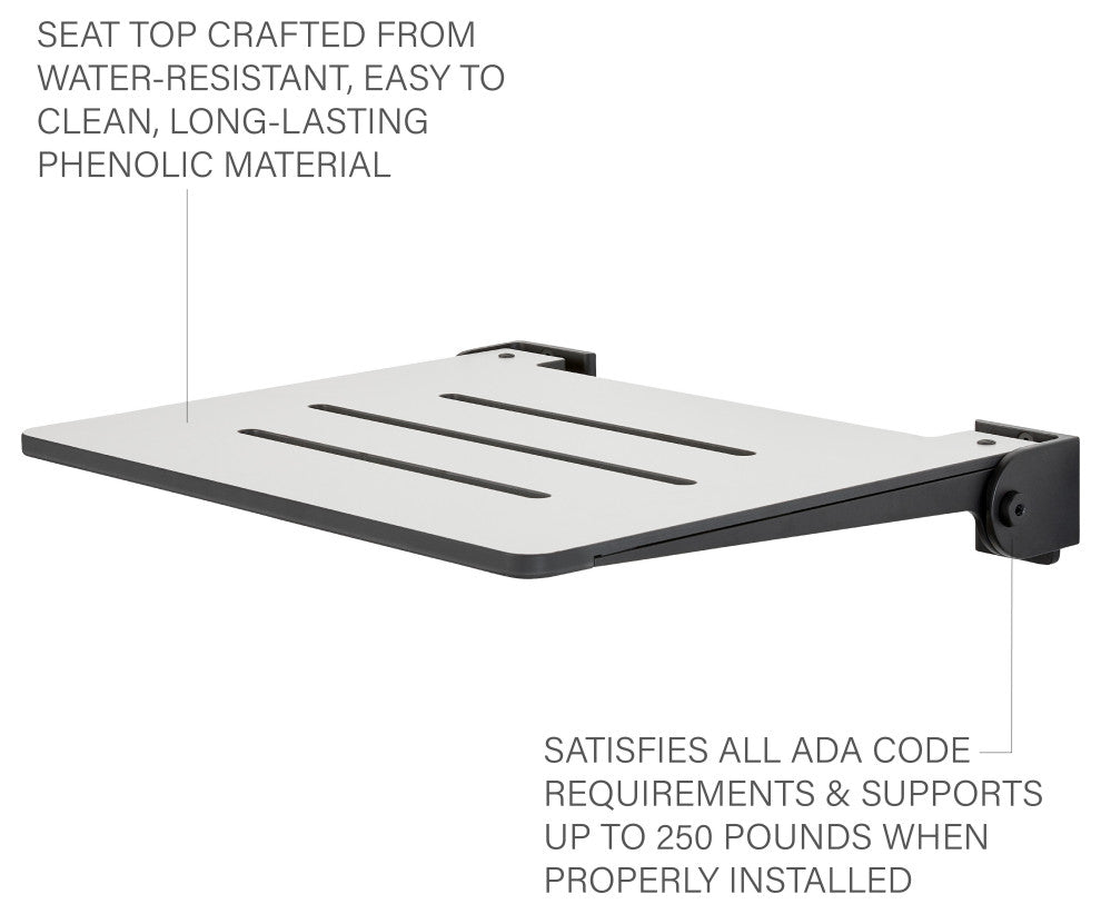 Seachrome SlimLine Folding Wall Mount Shower Seat, Light Gray, Matte Black Frame