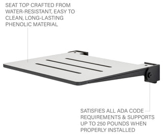 Seachrome SlimLine Folding Wall Mount Shower Seat, Light Gray, Matte Black Frame