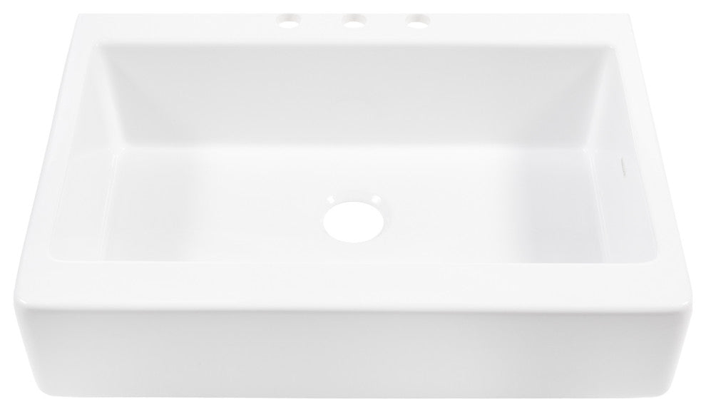 Parker White Fireclay 34" Single Bowl Quick-Fit Drop-in Traditional Kitchen Sink
