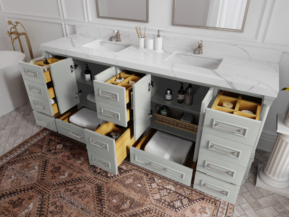 Aberdeen 84 Double Sink Bath Vanity in Coventry Gray 2" Carrara Marble