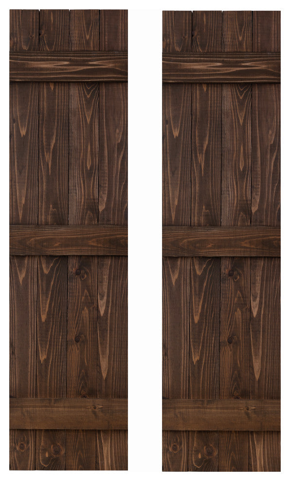 Traditional Board and Batten Exterior Shutters Pair, Coffee Brown, 36"
